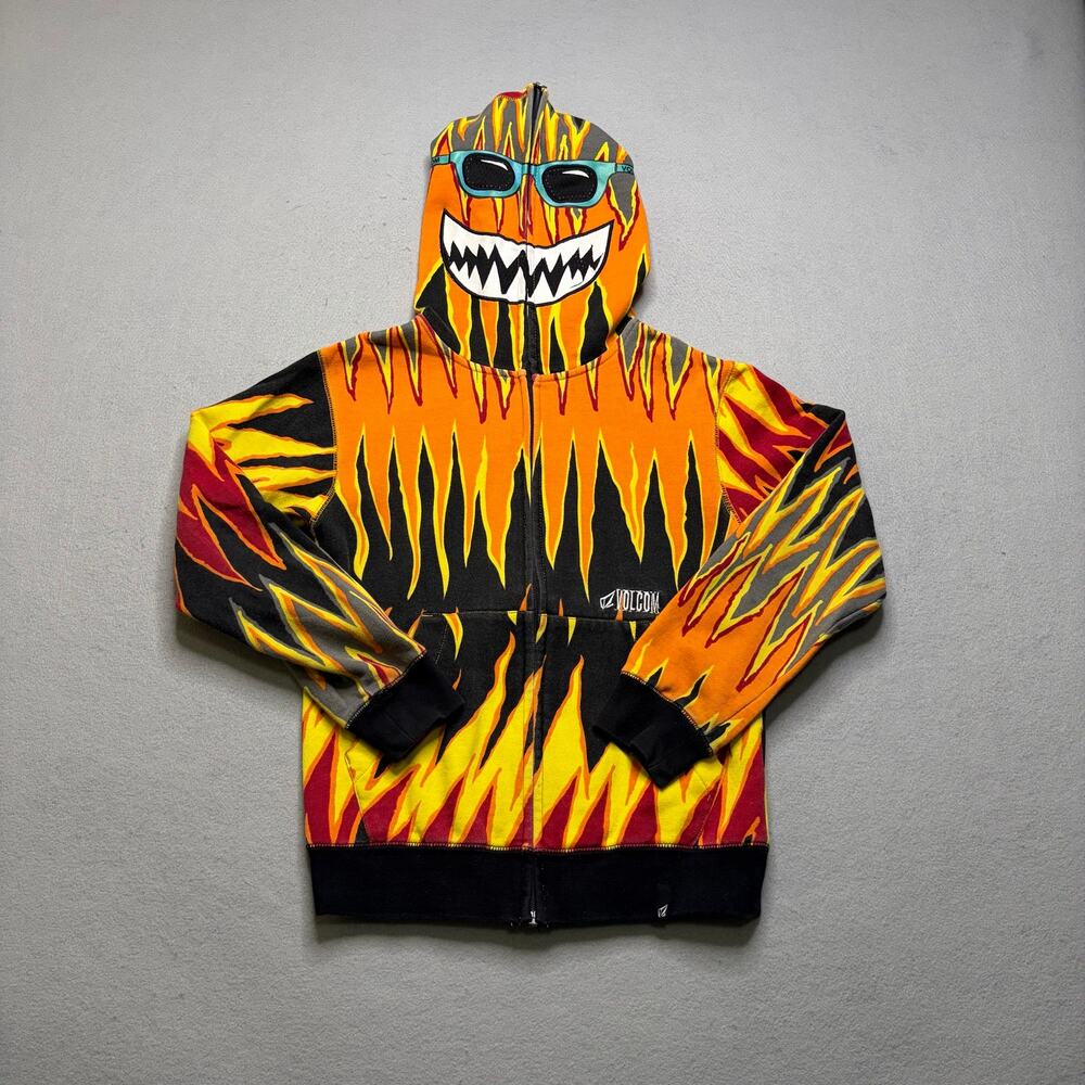Volcom Flame Full Zip Hoodie Mask Face Surf Y2K Skate Streetwear Men’s XXS